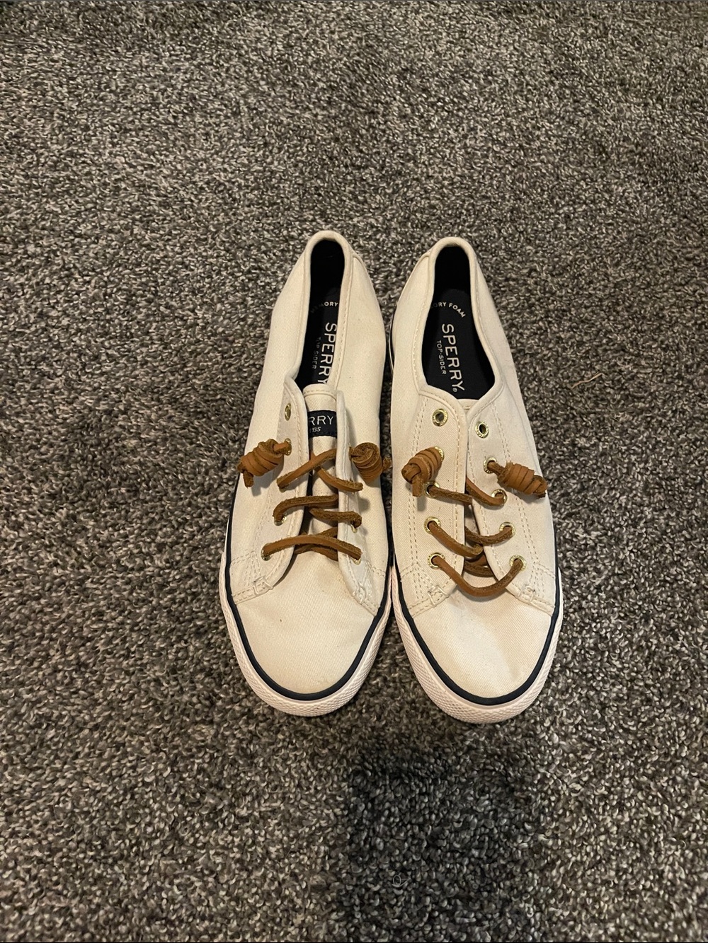 Sperry Cream Canvas Low-Top Sneakers with Brown Laces